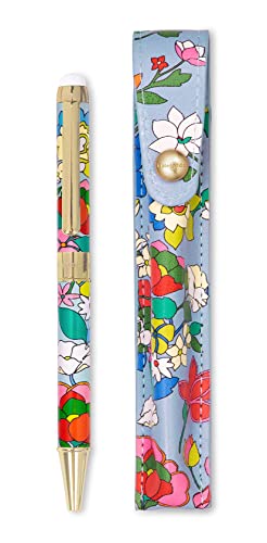 Kate Spade New York Stylus Pen For Touch Screens, Blue Metal Ballpoint Pen With Black Ink And Vegan Leather Storage Pouch, Flower Bed #TOP25