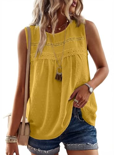 Image of Falechay Womens Summer Tops Boho Shirts Crewneck Sleeveless Tank Tops Flowy Lace Hem Casual Blouses Clothing Trendy 2026