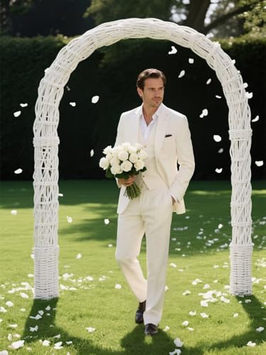 Cream 3 Piece Mens Suits Slim Fit Elegant Formal Suit Evening Dinner Party Suit Single Breasted Three Pieces Men's Suits 3 Piece Tuxedo Set Size 4XL4