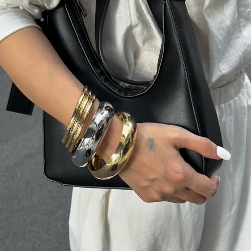 Chunky Gold Bangles Bracelets for Women Trendy Silver Stack Bracelet Jeweley Minimalist Bangle Set Accessories2