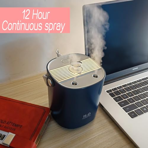 Humidifiers for bedroom,1.2L Portable Cool Mist Humidifiers Auto Shut-Off USB Desk Humidifier,with Warm Night Light and Dual Nozzle Design for Bedroom Travel Office(Blue) - Image 3