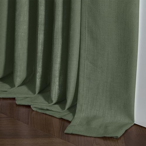 Image of Olive Green Linen Curtains 45 Inch Length 2 Panel Set for Small Windows Rustic Country Linen Cotton Light Filtering Drapes Privacy Pinch Pleated Back Tab Semi Sheer Kitchen Curtains 45 Inches Long