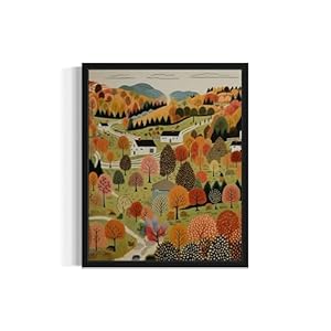 Fall Landscape Wall Art Poster Print Scenery Landscape American Folk Art Naive Painting Decor Gallery 31 Fall Landscape 8 x 10 inches Unframed