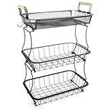 XUANYU Corbeille à Fruits 3 Niveaux, Support de Rangement pour Fruits Légumes, Panier de Rangement de Cuisine avec Tagres Corbeille Fruit (Noir 37 x 22 x 55 cm)