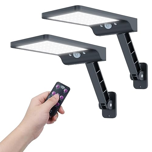 COLBOR Luz Solar Exterior, Foco LED Pared Solares Jardín con Sensor de Movimiento con 3 Modos Ajustables IP65 Farolas Potente Impermeable con Control Remoto (2 Piezas), Foco Solar Exterior Farola Luz