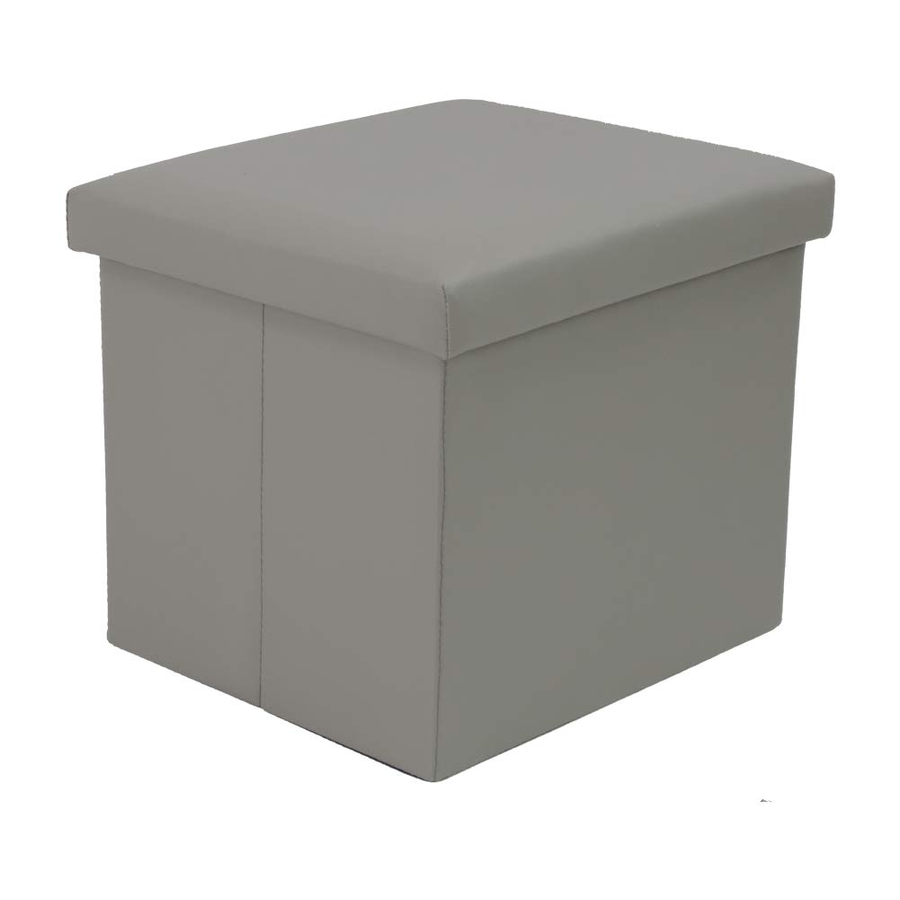 KKTONER Faux Leather Foldable Storage Ottoman Cuboid Toy Box Chest Foot Stool 14"x12 x12 (Grey)