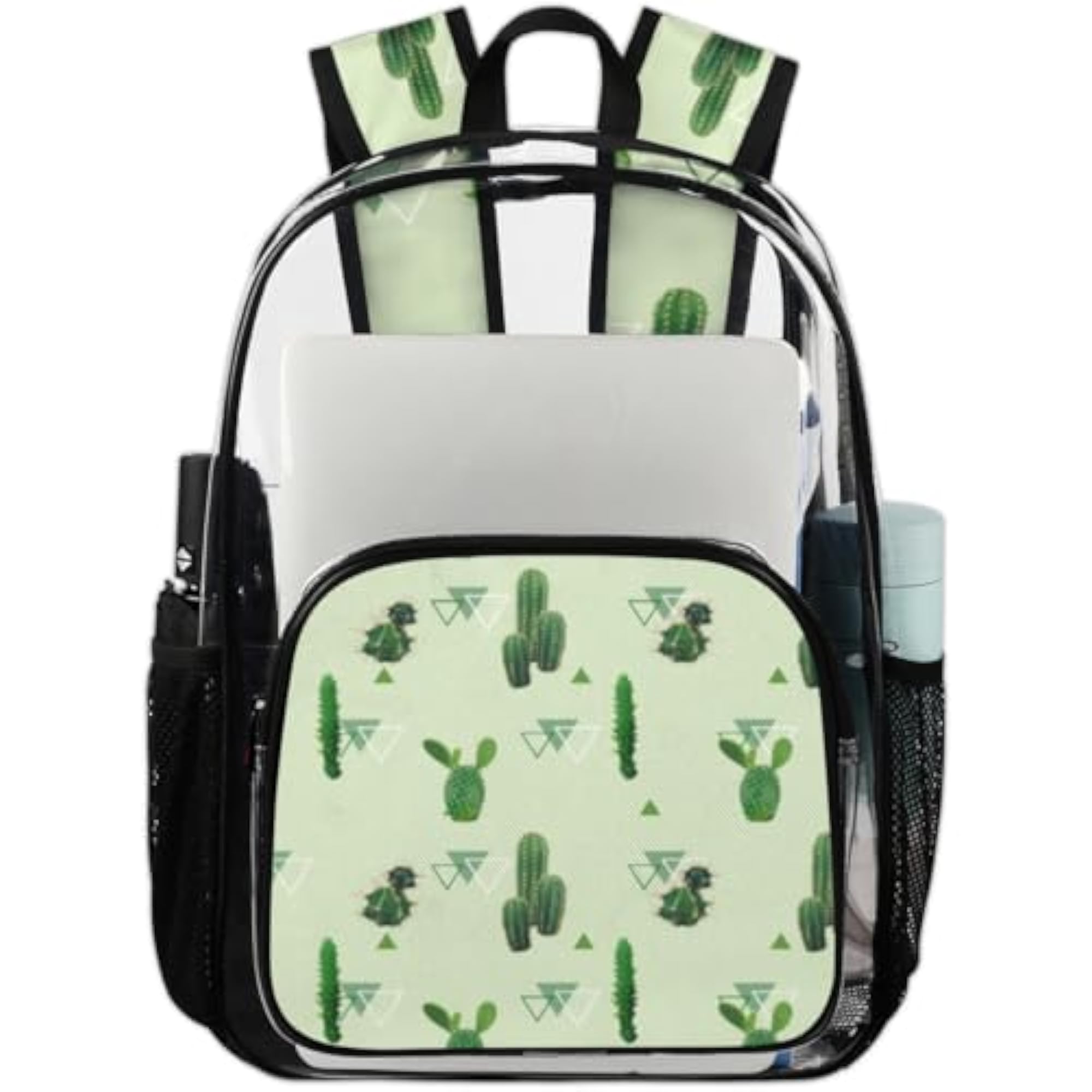 Geometric Cactus Clear Backpack with Laptop Compartment