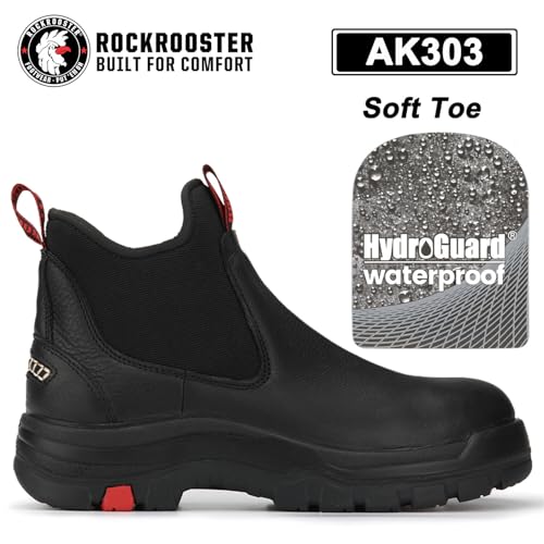ROCKROOSTER Bakken Men's Black 6 inch Chelsea Boots, EH Rated Waterproof Slip-on Work Boots AK303-Soft Toe, AK323-Steel Toe2