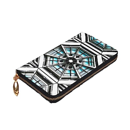 Leather Wallet 7.48 x 4.13 in - Stylish and Durable Wallet for Women with Multiple Compartments and Zipper Design Octagon Building Pattern3