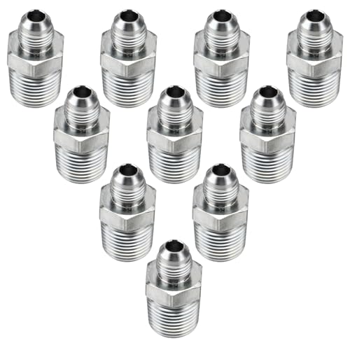 Image of 10 Pack Hydraulic Hose Adapter Fittings: 3 /8 inch JIC 37 Male x 1 /2 inch NPT Male, Straight Tube Connectors with Protection Cover
