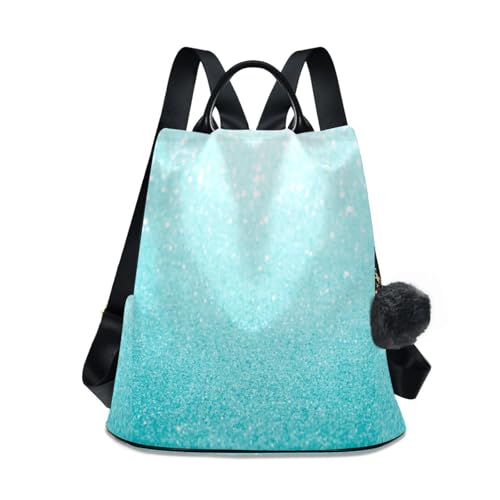 Mochila antirrobo mujer con cremallera trasera y tejido con purpurina azul claro