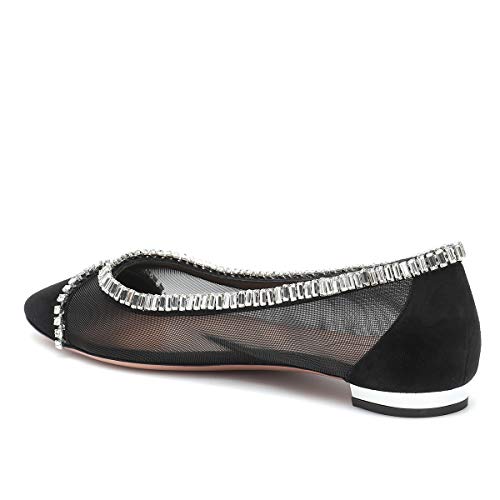 FSJ Women Stylish Rhinestone Ballet Flats Sexy Mesh Cute Almond Toe Comfort Slip On Evening Prom Party Dress Shoes Size 4-15 US2