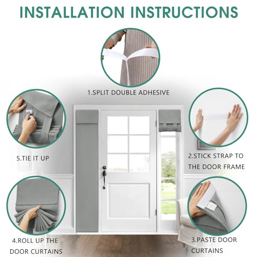 HOMEIDEAS Cortinas blackout para porta da frente, cortinas de janela de porta lateral para janelas p