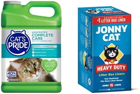 Cat's Pride Premium Litter and Jonny Cat 15 Count Liners Bundle: Complete Care Hypoallergenic Lightweight Clumping Multi-Cat 10 Pounds and Heavy Duty Jumbo Tear-Resistant Liners