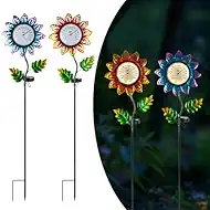 Sunflower Outdoor Thermometer 2 Pack,40.5 Inch Waterproof Patio Thermometer with Solar Light, Unique Garden & Yard Decor(with Patterns)