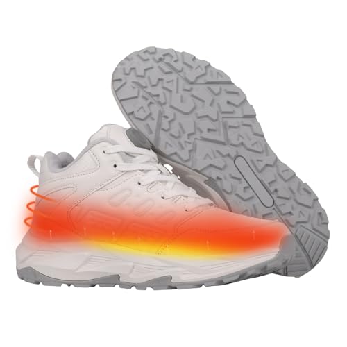 JinFugron Zapatillas de senderismo para hombre y mujer, para invierno, cálidas, recargables, con calefacción, trekking, senderismo, Blanco, 37 EU