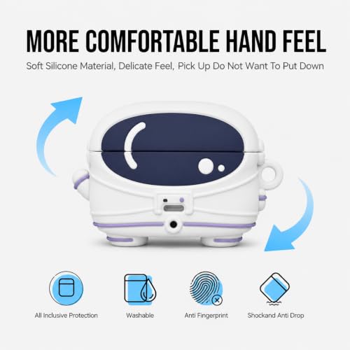 Image of Aniex Silicone Case Cover for realme Buds T500 Pro, Shockproof, Anti-Slip, Dustproof, Scratch Resistant, with Carabiner Hook, Full Body Protection (Circle Astronaut)