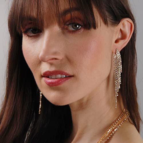 Humble Chic Simulated Diamond Earrings - Darling Waterfall Tassel CZ Statement Chandelier Studs, Silver2