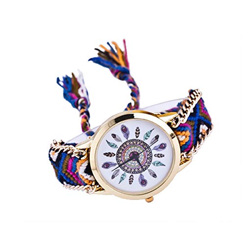 Xuxuou Reloj de pulsera de cuarzo, correa de oro ajustable, con correa trenzada de colores, estilo bohemio para mujeres