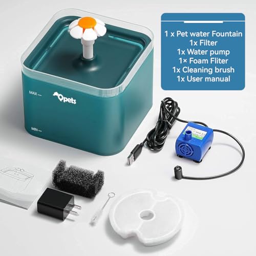 Image of Qpets Water Fountain for Cats 2.2L LED Floral Quiet Filter Green