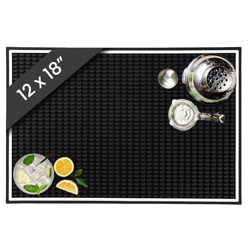 Bar Mat, 18 x 12 Rubber Coffee Bar Mats for Countertop, Bartending, Home Use, Spill Protection and Coffee Stations, Ideal Matt for Cocktail, Whiskey and Espresso