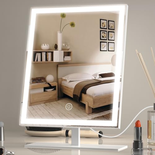ANTENLICHT Miroir Maquillage, Miroir Coiffeuse LED 3 Modes de Couleur, Mirroir Maquilleur Lumineux Hollywood, à intensité Variable, Contrôle Tactile, Blanc,...