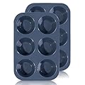 SUPER KITCHEN Stampo Antiaderente Grande in Silicone con 6 Stampi Muffin, Set di 2 Teglia da Muffin con Rivestimento Antiaderente per Muffins, Cupcake 27,8 x 19 x 5 cm (Grigio)