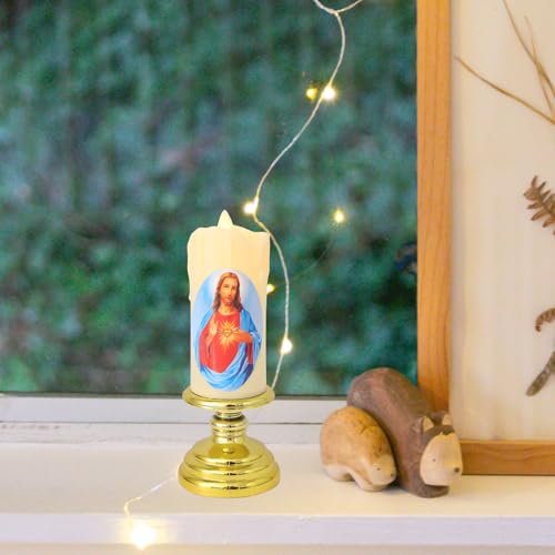 Vela LED reutilizable de Jesús con cuerpo transparente y luz cálida para ambientes sagrados 4