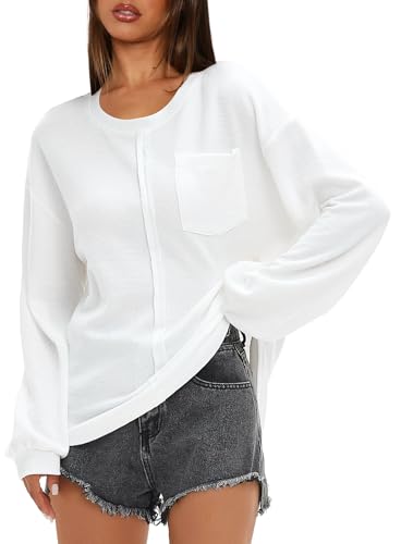 Darong Women Long Sleeve Crew Neck Waffle Knit Tunic Top Shirts Solid Color Loose Casual T Shirts4