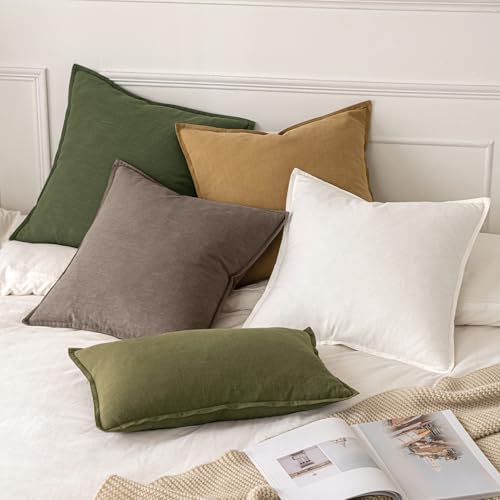 Image of MIULEE Decorative Linen Pillow Covers 18x18 Inch Malt Ball Boho Farmhouse Neutral Couch Throw Pillows for Bed Pack of 2 Accent Modern Pillowcase Sofa Livingroom Home Decor