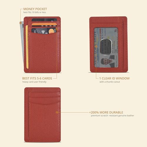 Image of Oak Leathers Leather Slim Minimalist Wallet for Men & Women RFID Front Pocket Leather Card Holder Wallets (Nappa Orange)
