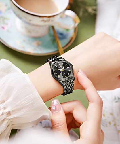 Image of OLEVS Women Watches Business Dress Female Ladies Small Wrist Watch Gold Silver Tone Stainless Steel Band Analog Quartz Day Date Waterproof Watch