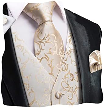 Dubulle Beige Cream Waistcoat Vest for Men Ivory Mens Vest Tie Handkerchief Cufflinks