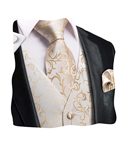 Dubulle Beige Cream Waistcoat Vest For Men Ivory Mens Vest Tie Handkerchief Cufflinks #TOP4