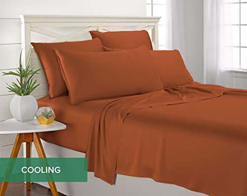 Image of Pure Bamboo Queen Sheets, Genuine 100% Organic Viscose Derived from Bamboo Bed Sheet Set, Luxuriously Soft & Cooling, Double Stitching, 2 Year Quality Promise (Queen, Terracotta)