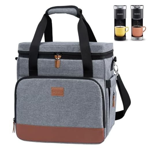 BAGSPRITE Coffee Maker Travel Bag Compatible with Keurig K-Mini or K-Mini Plus, Single Serve Coffee Brewer Carrying Case with Multiple Pockets for K-Cup Pods, Storage Bag With Shoulder Strap Grey