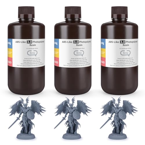 ELEGOO Upgraded ABS-Like 3D Printer Resin 3.0, 405nm UV-Curing LCD Resin High Precision Fast Curing Non-Brittle Photopolymer Resin for LCD Printing Grey 3KG