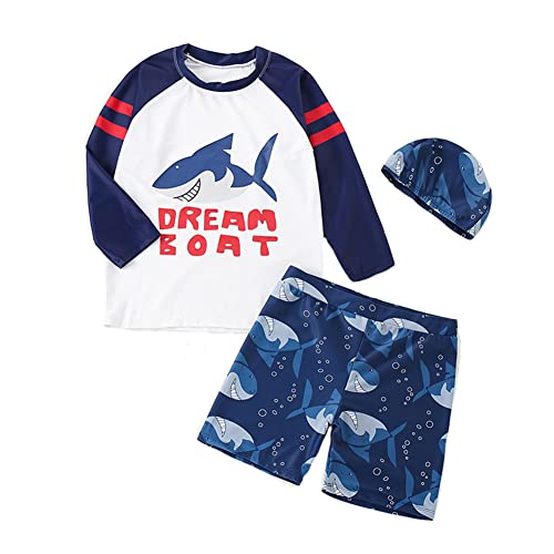 MMBABY Kinder Jungen Badeanzug Bademode Schwimmbekleidung Uv-Schutz Dinosaurier Bade-Set mit Hut (XXL(115-125CM)-12T, Lange Ärmel) Cover