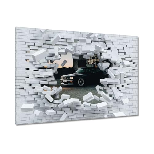 Toile voiture noire 90x60 cm pour decoration murale bureau ou salon design