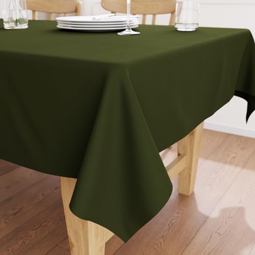 Image of Encasa XO Dining Table Cover Cloth for 6 to 8 Seater | 140x230 cm Cotton Canvas Rectangular Table Cloth | Machine Washable Tablecloth for Indoor & Outdoor Use - Leaf Green Solid Color