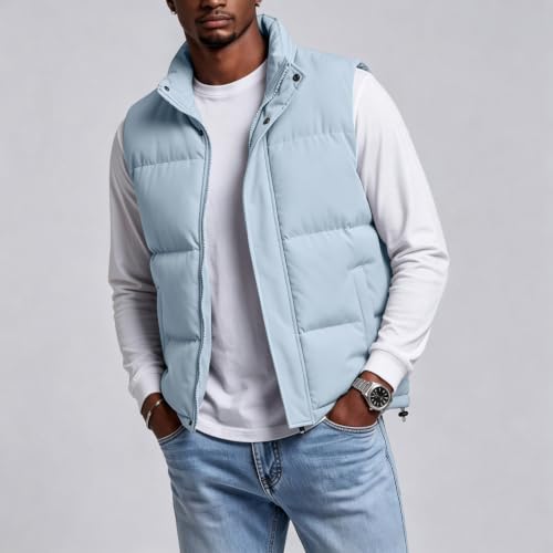 Black Puffer Vest Men Quilted Puff Vest Lightweight Padded Coat Outwear - image 5