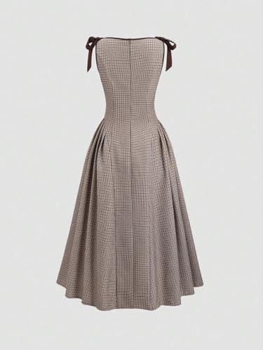 Women's Midi Dress Retro Contrast Tie Tie Waist Slim Fit Skater Dress2