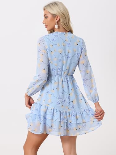 Image of Allegra K Women's Spring Dresses 2026 Tie V Neck Semi Sheer Long Sleeve Layered Tiered Chiffon Mini Floral Dress