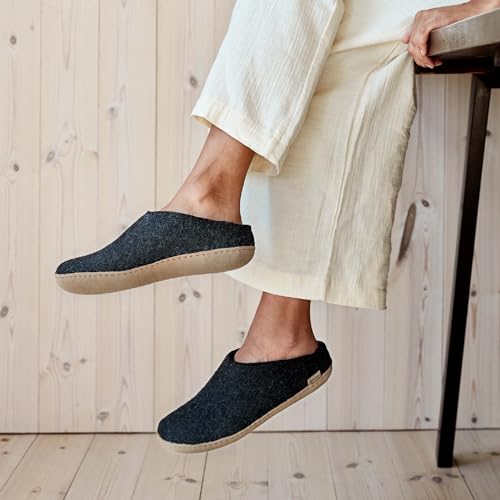Image of Glerups 100% quality wool mix Slipper with leather sole - Unisex Slip-on