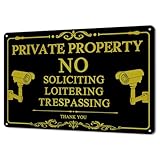 No Soliciting Sign for House No Trespassing Signs Private Property No Loitering Signs for Home, Weather Resistant and Easy Installation (Gold, 12''x8'')