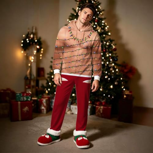 Ugly Christmas Onesie Men 3D Fake Body Print Hooded Full Zip Jumpsuit - image 3