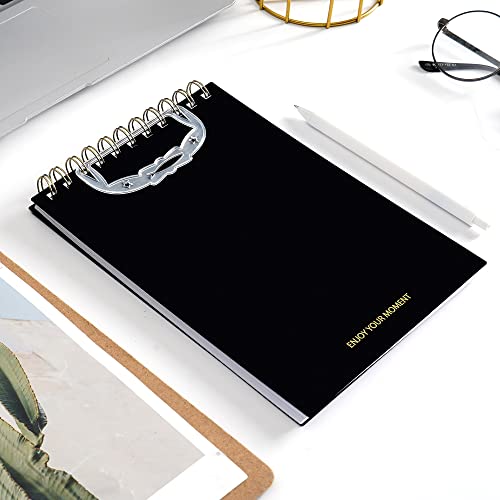 Yoment Top Spiral Notebooks Basic Bullet Lined Journal For Writing 6"X8.5" College Ruled Waterproof Cover Notepad 160 Lined Pages Spiral Notebooks For Note Taking Work School Office Business,Black #TOP6