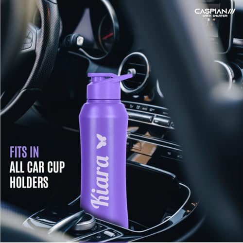 Image of Caspian Trek Customised Stainless Steel Water Bottle 1L, C Violet with Logo Print - Personalised Water Bottle with Your Name Print for Kids Boys Girls School Office Gym- Perfect for Corporate Gifting