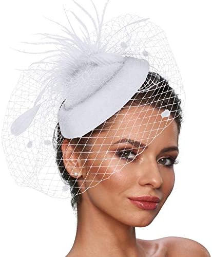 Women Pillbox Hat with Veil Headband 