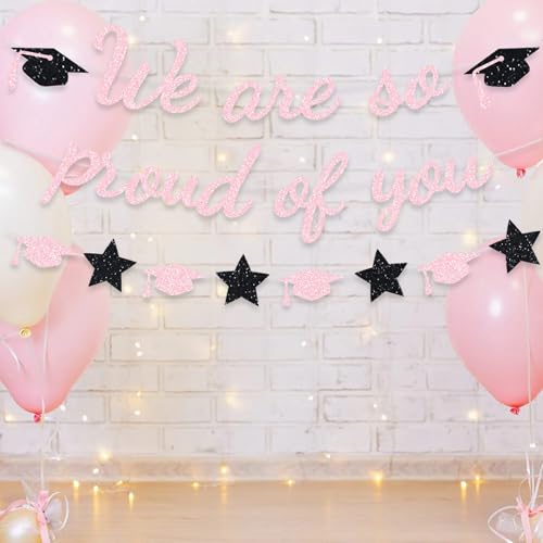 Image of We Are So Proud Of You Banner Graduation Party Decorations Glitter Congratulations Class Grad Ideas Pink
